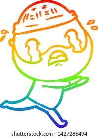 rainbow gradient line drawing of a cartoon bearded man crying
