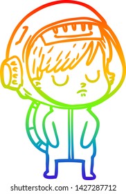 rainbow gradient line drawing of a cartoon astronaut woman