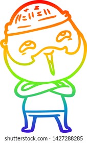 dibujo de una línea de gradiente de arco iris de un hombre barbudo feliz