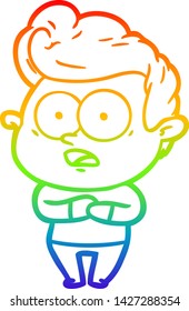 rainbow gradient line drawing of a cartoon staring man