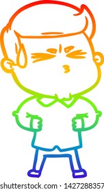 rainbow gradient line drawing of a cartoon man sweating