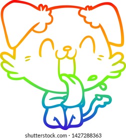 dibujo de una línea de degradado de arco iris de un perro jadeante de dibujos animados