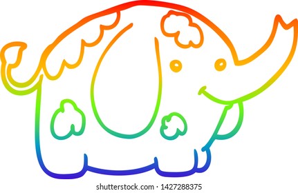 rainbow gradient line drawing of a cartoon elephant