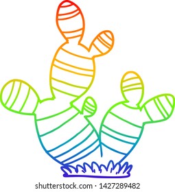 dibujo de línea de gradiente de arco iris de un cactus de dibujos animados