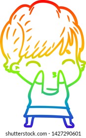 rainbow gradient line drawing of a cartoon woman thinking
