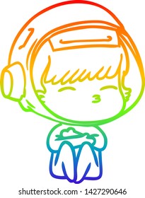 rainbow gradient line drawing of a cartoon curious astronaut