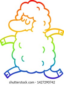 rainbow gradient line drawing of a cartoon sheep running