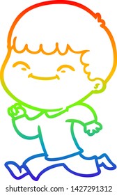 rainbow gradient line drawing of a cartoon happy boy