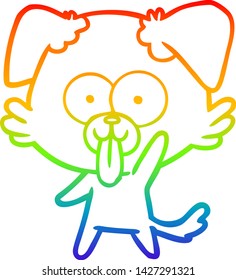 rainbow gradient line drawing of a cartoon dog with tongue sticking out