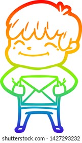 Regenbogen-Farbverlauf-Zeichnung eines Cartoon-glücklichen Jungen