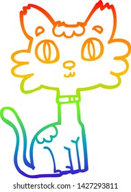 rainbow gradient line drawing of a cartoon cat