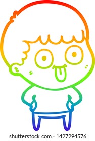 rainbow gradient line drawing of a cartoon dumb kid