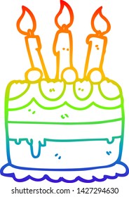 rainbow gradient line drawing of a cartoon birthday cake