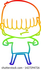 rainbow gradient line drawing of a cartoon boy with untidy hair