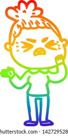 rainbow gradient line drawing of a cartoon angry woman