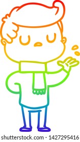rainbow gradient line drawing of a cartoon aloof man
