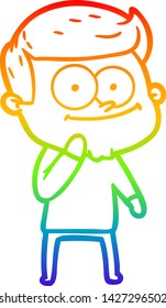 rainbow gradient line drawing of a cartoon happy man