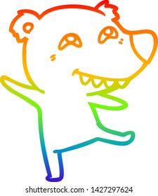 rainbow gradient line drawing of a cartoon bear dancing