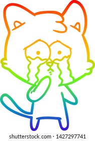 dibujo de una línea de gradiente de arco iris de un gato de dibujos animados