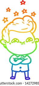 rainbow gradient line drawing of a cartoon excited man