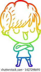 rainbow gradient line drawing of a cartoon woman talking