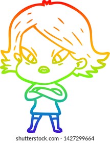 rainbow gradient line drawing of a cartoon stressed woman