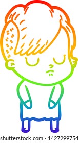 rainbow gradient line drawing of a cartoon woman