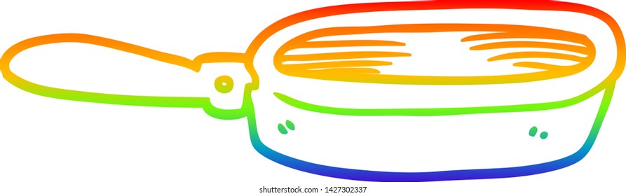 rainbow gradient line drawing of a cartoon frying pan