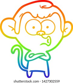 rainbow gradient line drawing of a cartoon hooting monkey
