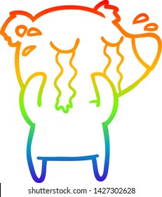 dibujo de una línea de gradiente de arco iris de un oso llorando de caricatura
