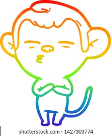 rainbow gradient line drawing of a cartoon suspicious monkey