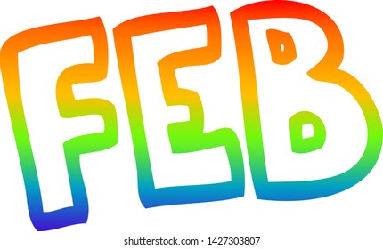 rainbow gradient line drawing of a cartoon month of february