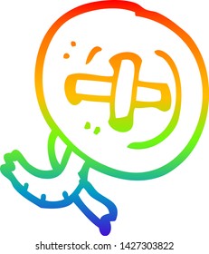 rainbow gradient line drawing of a cartoon old button