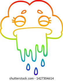 rainbow gradient line drawing of a cartoon rain cloud