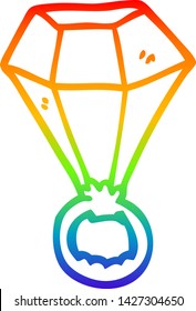 dibujo de línea de gradiente de arco iris de un anillo de diamante de dibujos animados