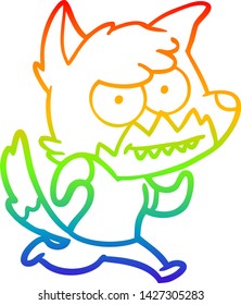 rainbow gradient line drawing of a cartoon grinning fox