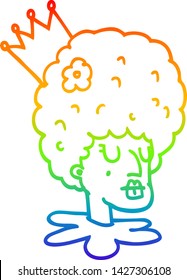 dibujo de una reina de dibujos animados con gradiente de arco iris en maquillaje y peluca gigante