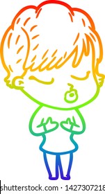 rainbow gradient line drawing of a cartoon woman with eyes shut