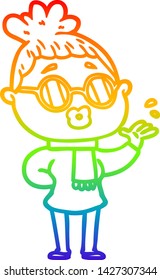rainbow gradient line drawing of a cartoon woman wearing spectacles