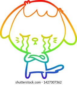 rainbow gradient line drawing of a cartoon crying dog