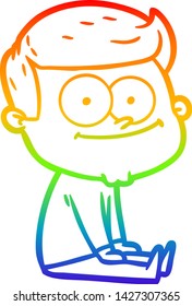 dibujo de una línea de gradiente de arco iris de un hombre feliz sentado