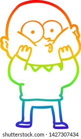 rainbow gradient line drawing of a cartoon bald man staring