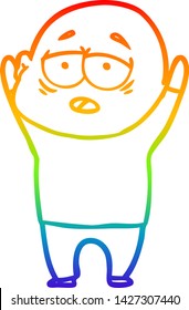 dibujo de una línea de gradiente de arco iris de un hombre calvo cansado de la caricatura