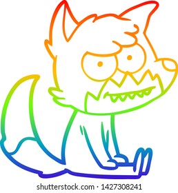 rainbow gradient line drawing of a cartoon grinning fox