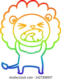rainbow gradient line drawing of a cartoon lion