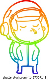 rainbow gradient line drawing of a cartoon confident astronaut
