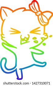rainbow gradient line drawing of a cartoon cat