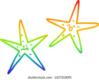 rainbow gradient line drawing of a cartoon star fish