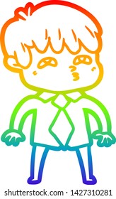 dibujo de una línea de gradiente de arcoiris de un hombre curioso de dibujos animados