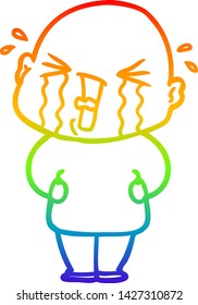 dibujo de una línea de gradiente de arco iris de un hombre calvo llorando